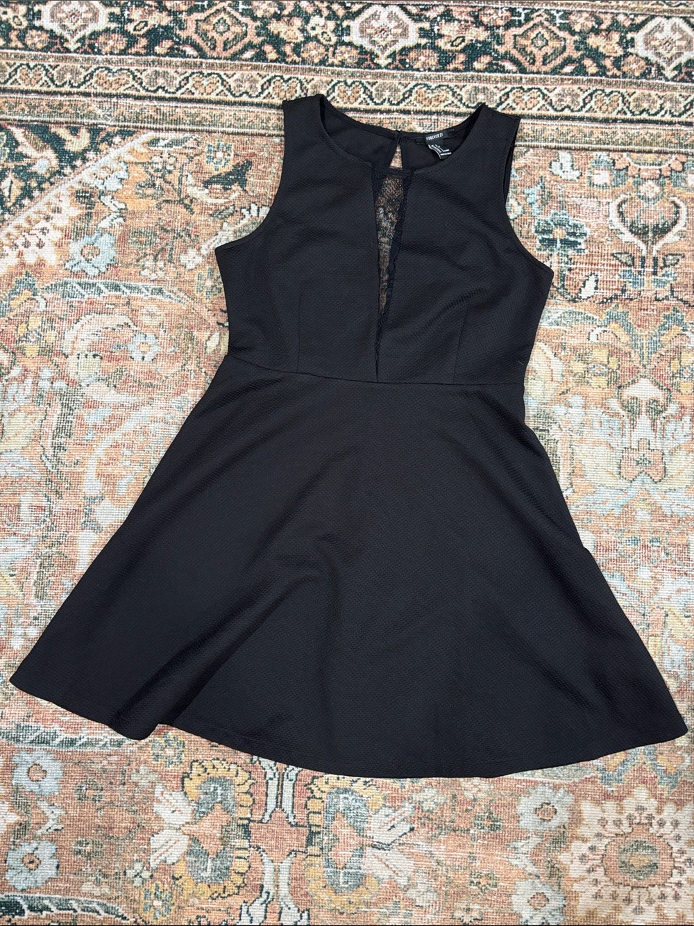 Forever 21 Black Sleeveless A-Line Mini Dress with Lace Plunge